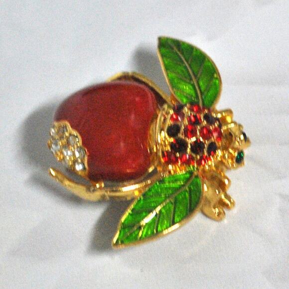 NEW Joan Rivers Big Red APPLE BEE PIN Bug Brooch Pave Crystal Rhinestones Enamel - Picture 3 of 10